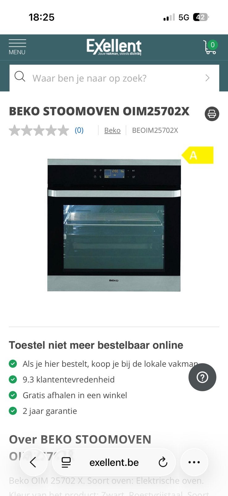 Beko inbouw oven. Model OIM25702X, Witgoed en Apparatuur, Ophalen, Zo goed als nieuw