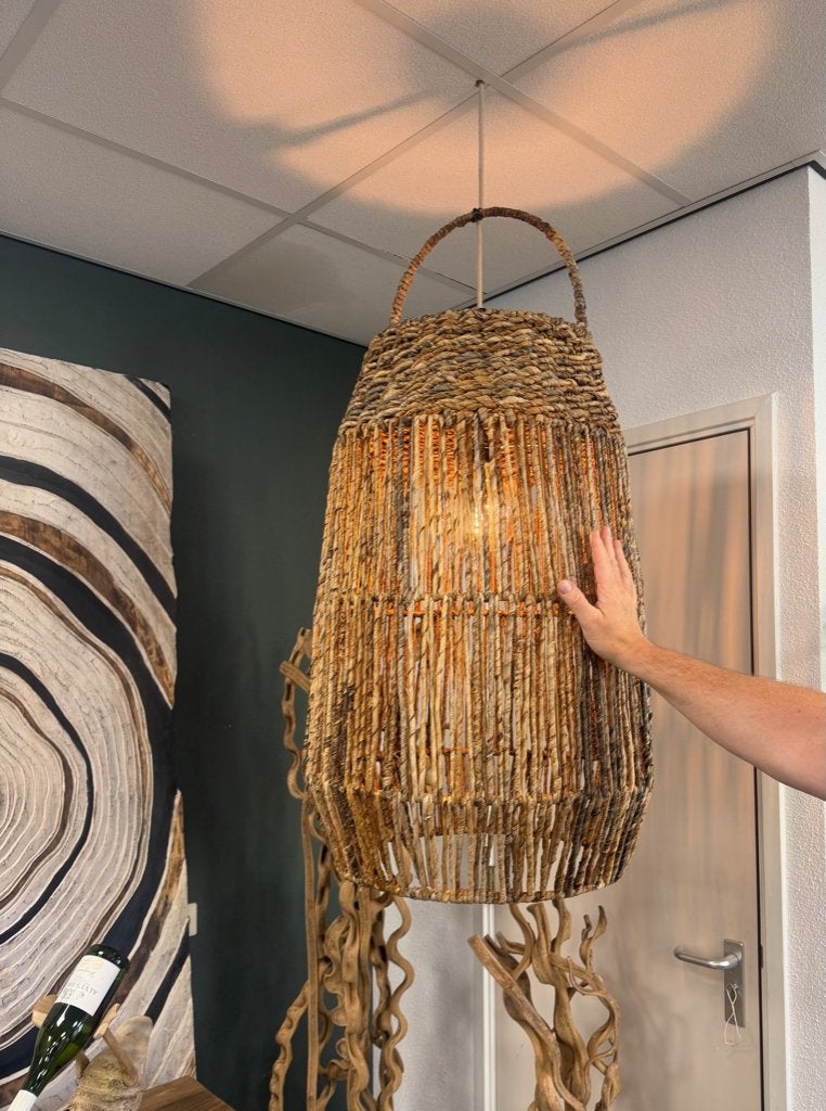 Lampenkap Bali van bananenblad xxl Ibiza hanglamp groot, Overige materialen, Verburgt Vintage, Boho Ibiza Bali Indonesie, Nieuw