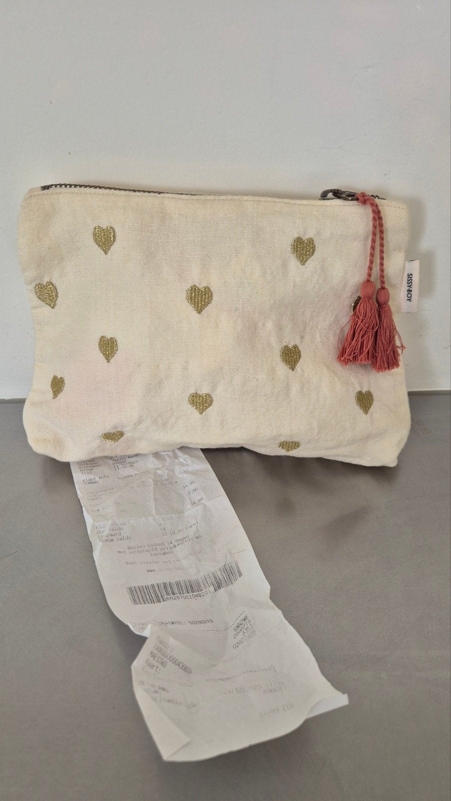 Nieuw! Sissy Boy toilettasje beige hartjes katoen, Gehele gezicht, Beige, Nieuw, Ophalen of Verzenden