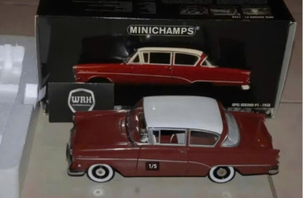 1:18 OPEL REKORD P1 bordeaux red Minichamps in box WRH, Hobby en Vrije tijd, Modelauto's | 1:18, Verzenden, Zo goed als nieuw