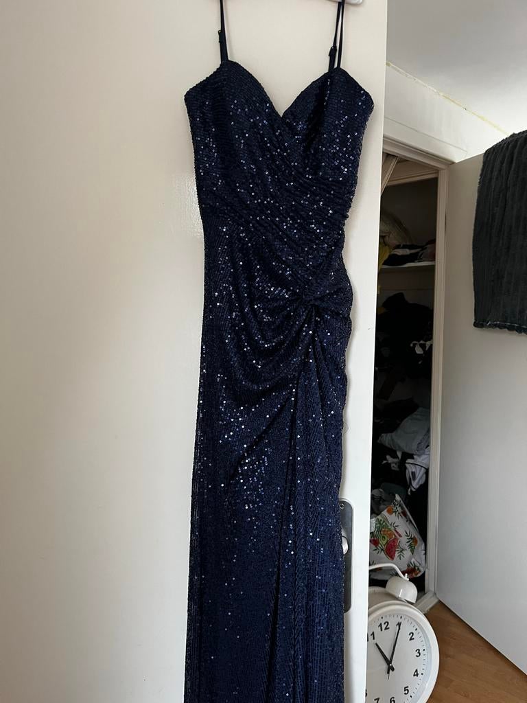 Donkerblauwe galajurk met pailletten Maat S, Kleding | Dames, Galajurk, Blauw, Ophalen of Verzenden, Maat 36 (S)