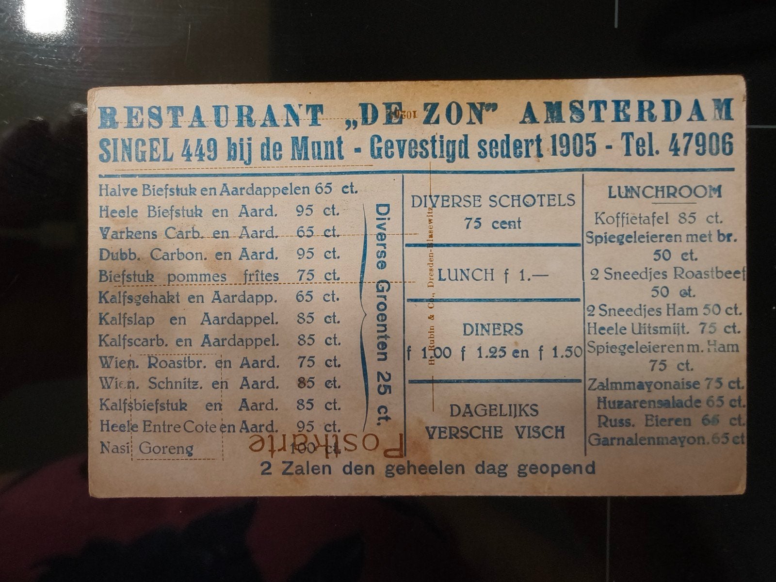 Antieke ansichtkaart met menukaart, Ophalen, Voor 1920, Ongelopen