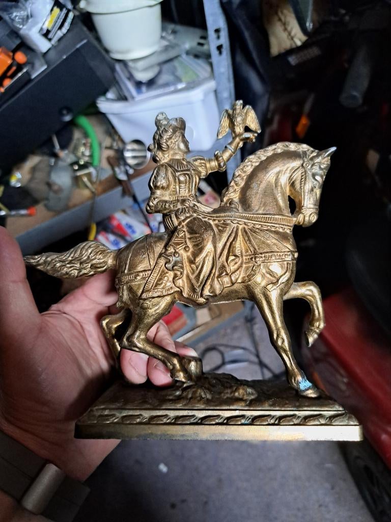 Bronzen beeldje van een ruiter te paard, Ophalen of Verzenden