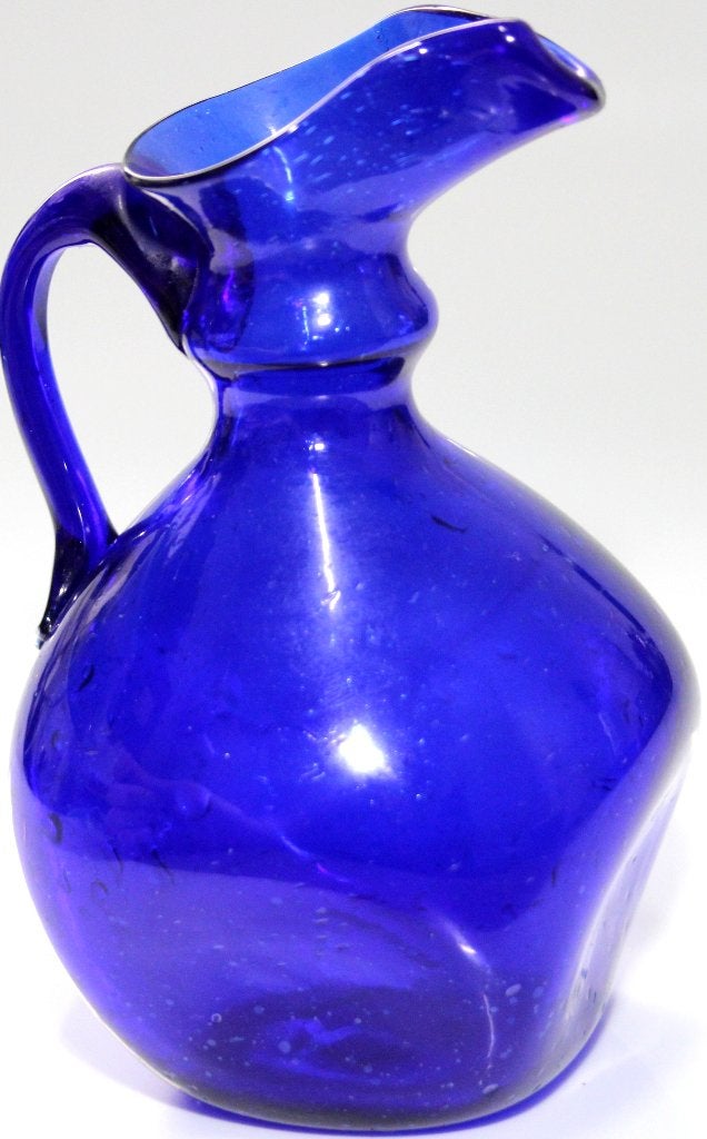 Schitterende Antiek Frans Olijfolie Kannetje Blauw Glas, Ophalen of Verzenden