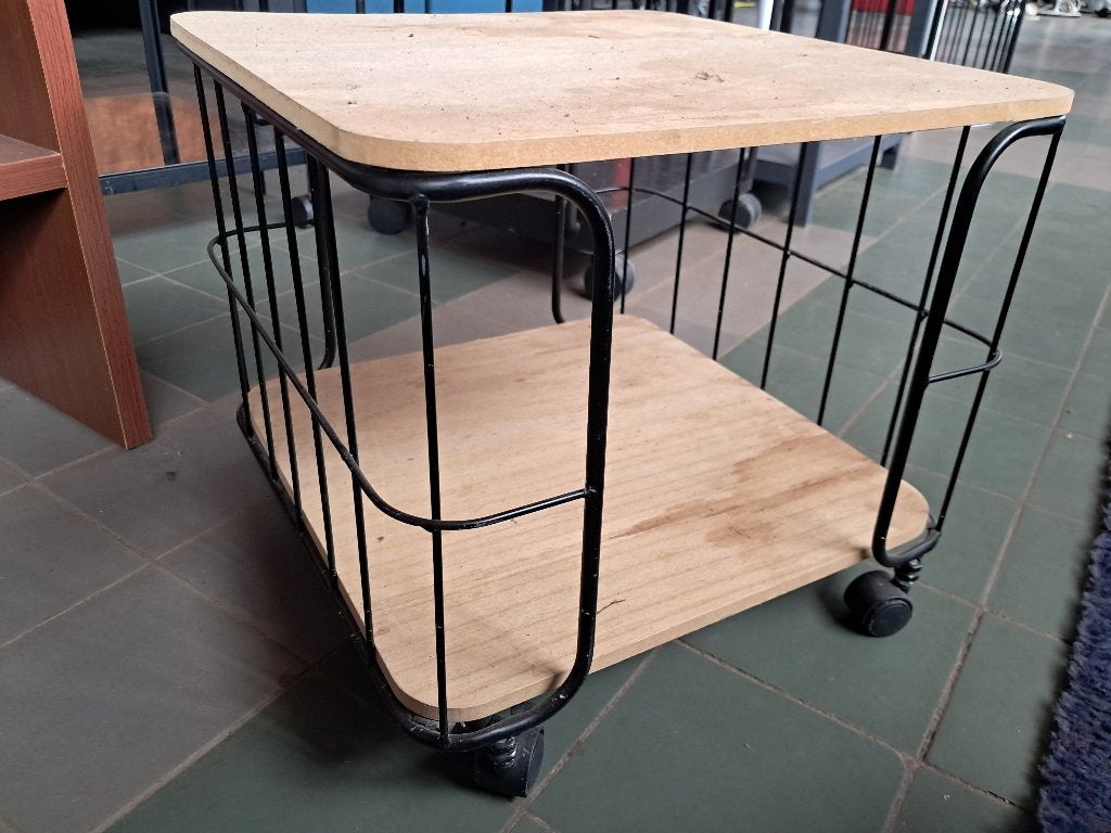 Bijzettafel op wielen met 2 bladen zwart metaal  CS27270, Ophalen, Gebruikt, Trolley, Verrijdbaar
