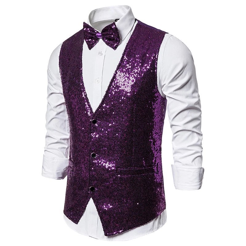 Heren paars glitter gilet giletje feest party kostuum vest, Verzenden, Nieuw, Overige maten, Kleding