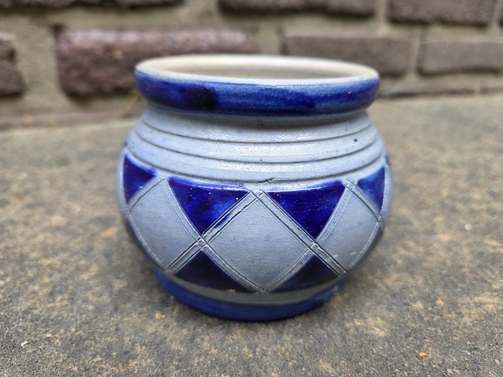 Antiek vintage blauw Duits zoutpotje, Ophalen of Verzenden