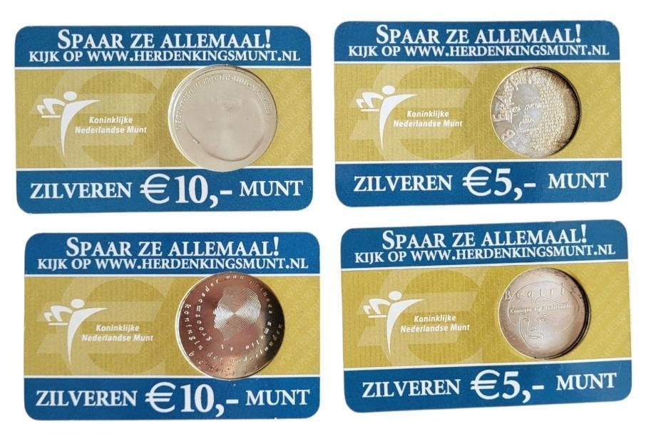 Nederland set 1e 4 coincards 5 en 10 Euro 2002 t/m 2004, Setje, Koningin Beatrix, Zilver, Euro's