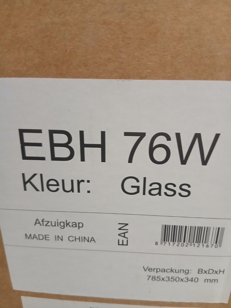 Exquisit EBH 76W Afzuigkap - Glas, Ophalen, Wandschouwkap, Nieuw, Vrijstaand
