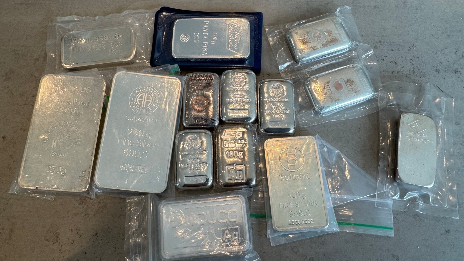 Diverse collectie zilveren baren - 999 fijn zilver, Ophalen of Verzenden, Zilver