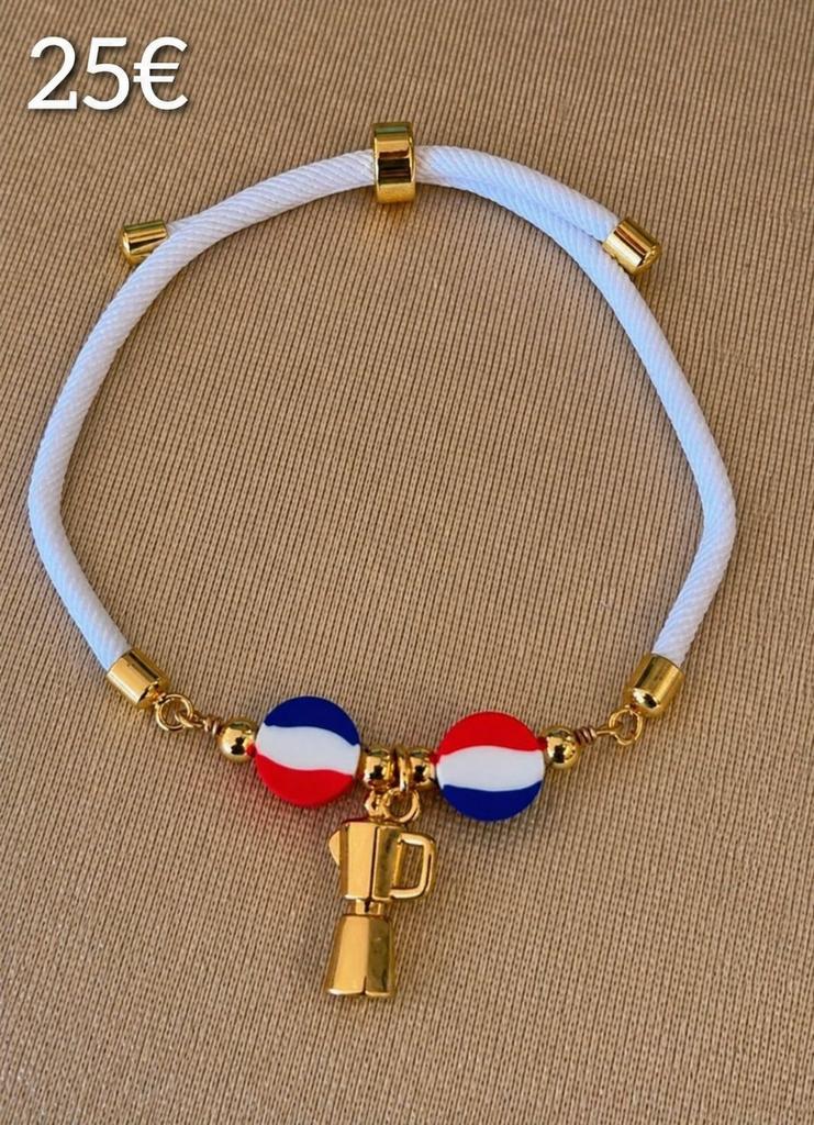 Dominicaanse armband koffie hanger handgemaakt rhodium, Sieraden, Tassen en Uiterlijk, Armbanden, Ophalen of Verzenden, Nieuw