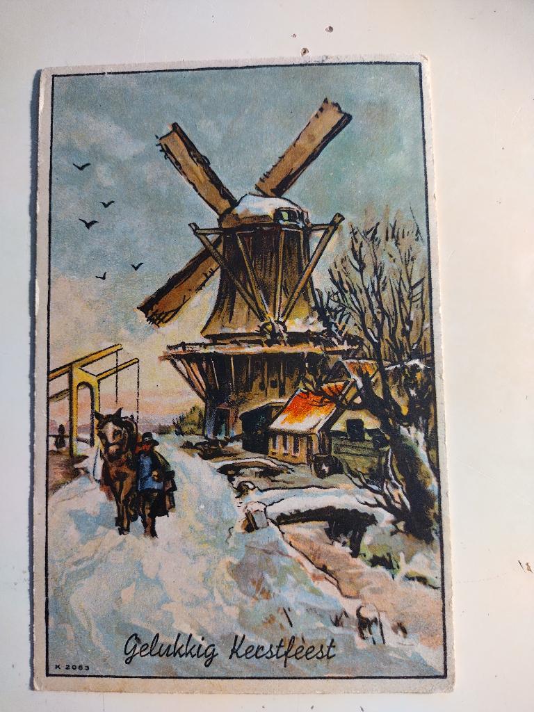 Antieke Kerstkaart, Ophalen of Verzenden, 1940 tot 1960, Gelopen, Feest(dag)