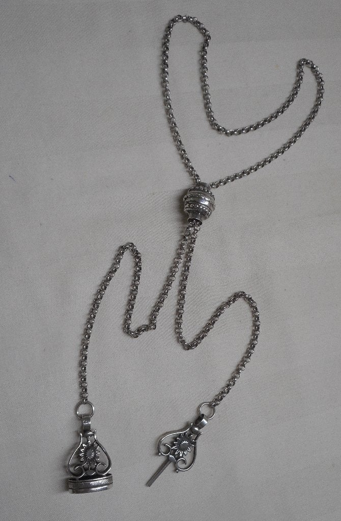 Zilveren jasseron met Cachet en horloge sleutel nr.2198, Sieraden, Tassen en Uiterlijk, Antieke sieraden, Verzenden, Zilver, Ketting