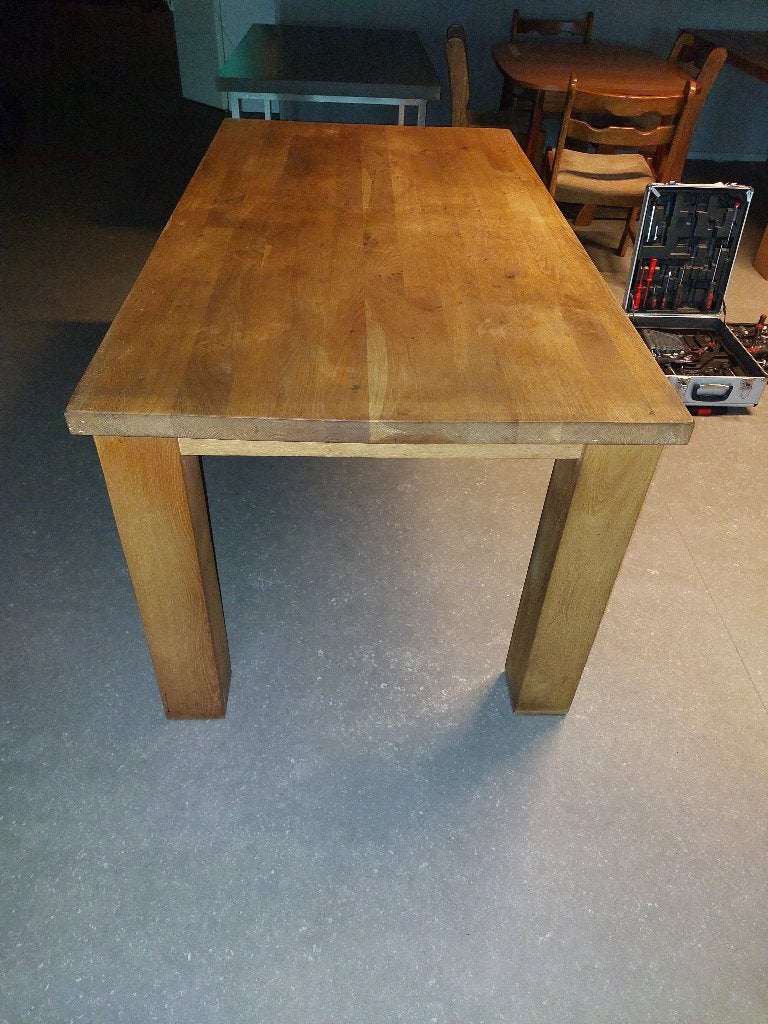 hele robuuste massief houten tafel ( 500340), Huis en Inrichting, Tafels | Eettafels, Ophalen, Rechthoekig, 200 cm of meer, 50 tot 100 cm