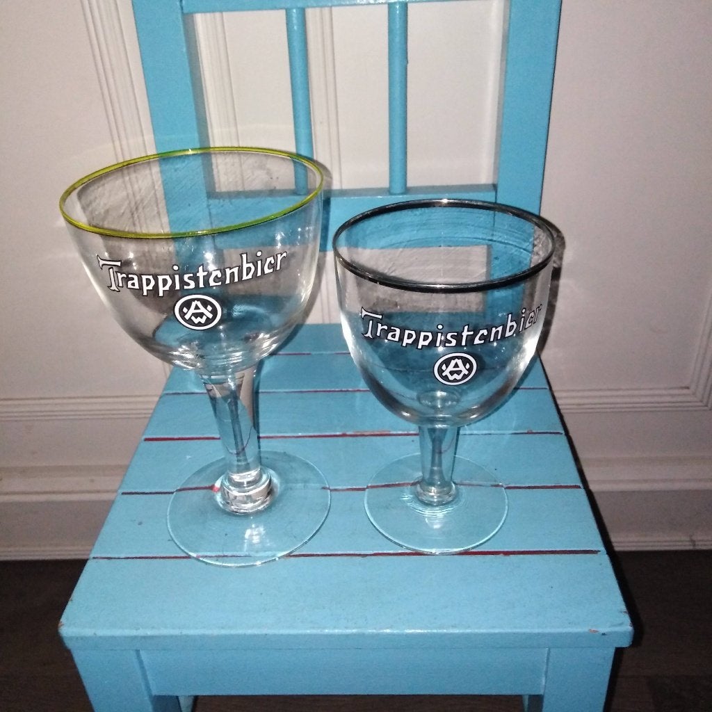 Trappisten bierglazen 2 stuks, Ophalen, Gebruikt, Glas of Glazen, Overige merken