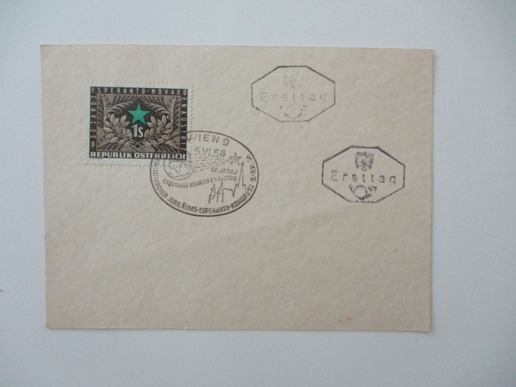 Oostenrijkse Eerste Dagkaart 5-6-'54 Esperanto in Oostenrijk, Verzenden, Onbeschreven, Europa