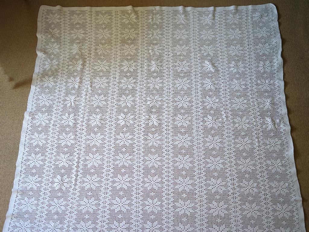 vintage wit 100% katoen gehaakt sprei zware kwaliteit, Ophalen of Verzenden, Zo goed als nieuw