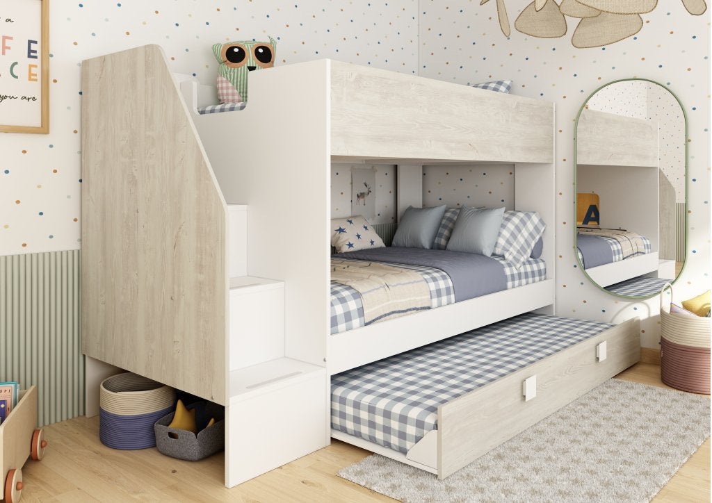 Easy stapelbed met slaaplade - 90x190/200 - Wit/cascina, Niet ingevuld, Niet ingevuld, Niet ingevuld