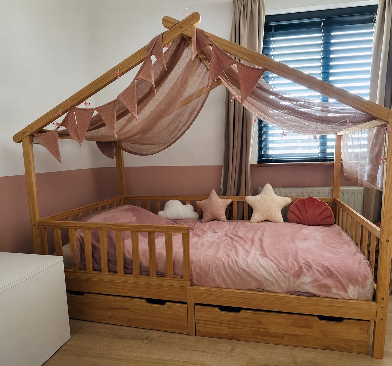 Petit amelie huisjes bed met lades, Ophalen, 85 tot 100 cm, Zo goed als nieuw, Lattenbodem