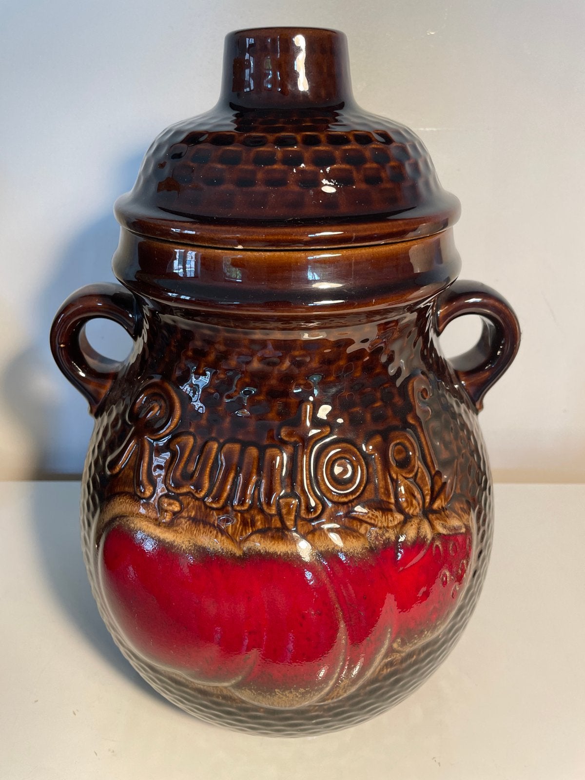 Vintage Rumtopf Keramiek Pot - Rood en Bruin, Ophalen
