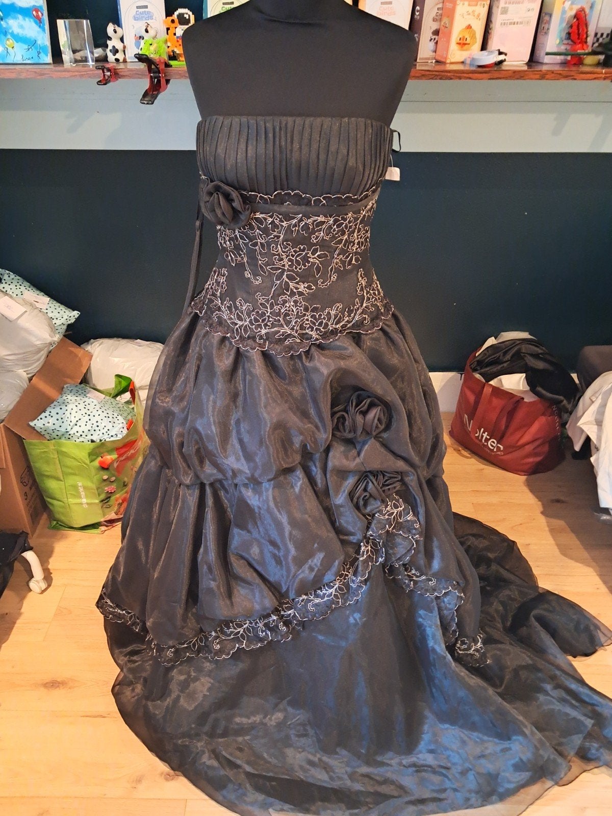 Zwarte Bruidsjurk/Baljurk - Strapless met Bandjes - Maat 38, Kleding | Dames, Ophalen of Verzenden, Nieuw, Zwart, Trouwjurk