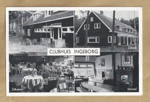 Oude ansichtkaart Clubhuis Ingeborg Leusden 1960, Ophalen of Verzenden, 1940 tot 1960, Gelopen, Utrecht