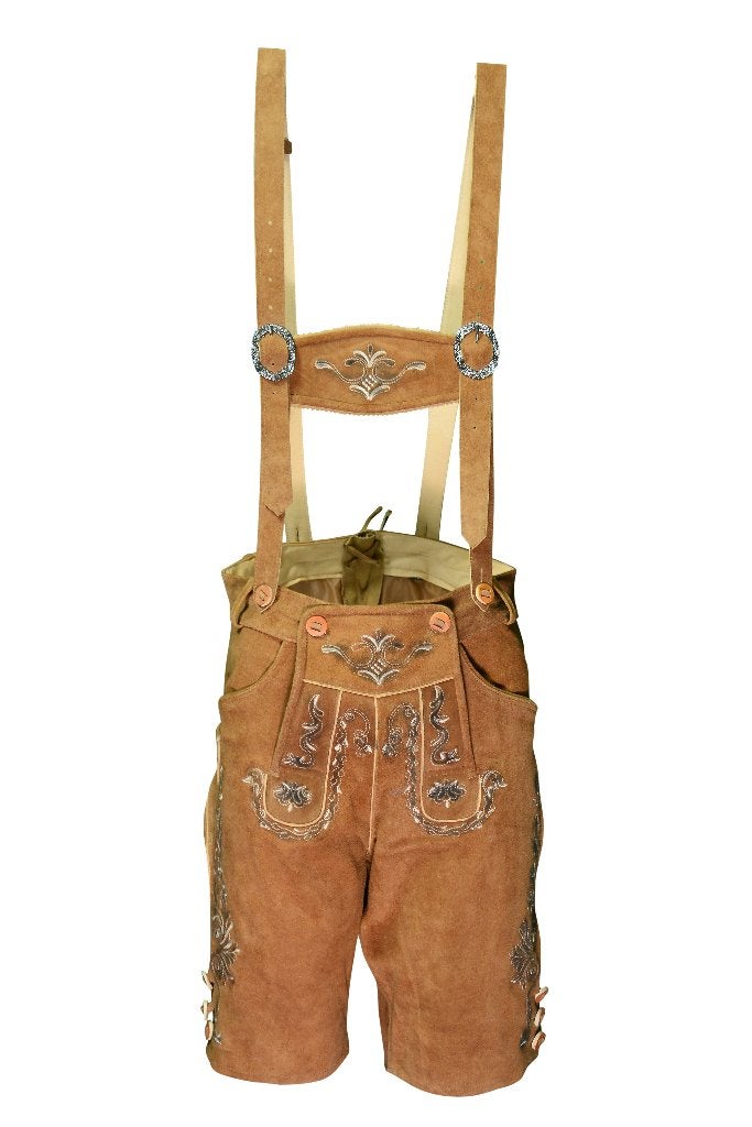 Lederhosen Mannen Zacht Leer Suede Klassiek Camel Bruin, AA Lederhosen, Carnaval, Maat 48/50 (M), Nieuw