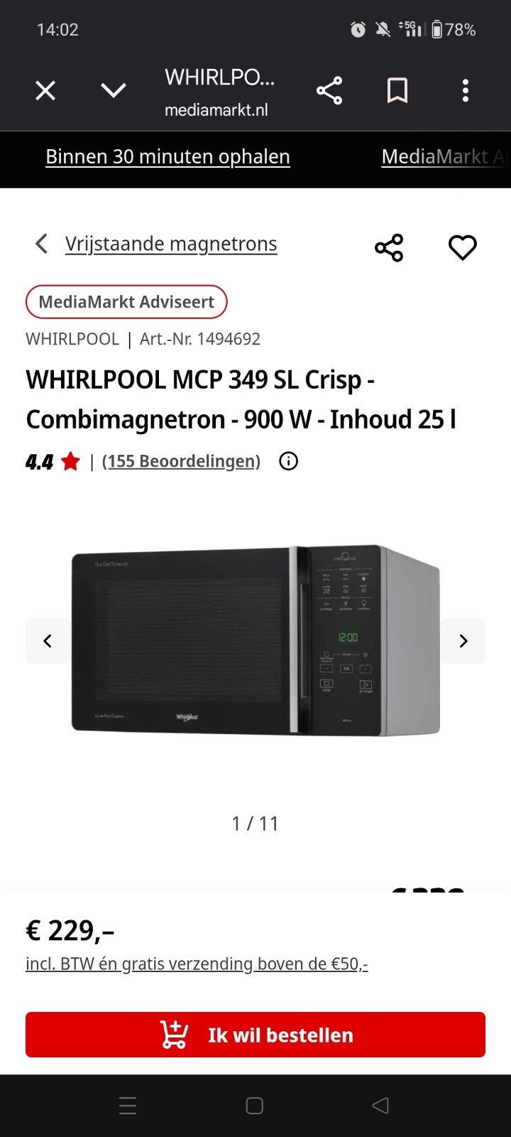 whirlpool combimagnetron, Ophalen