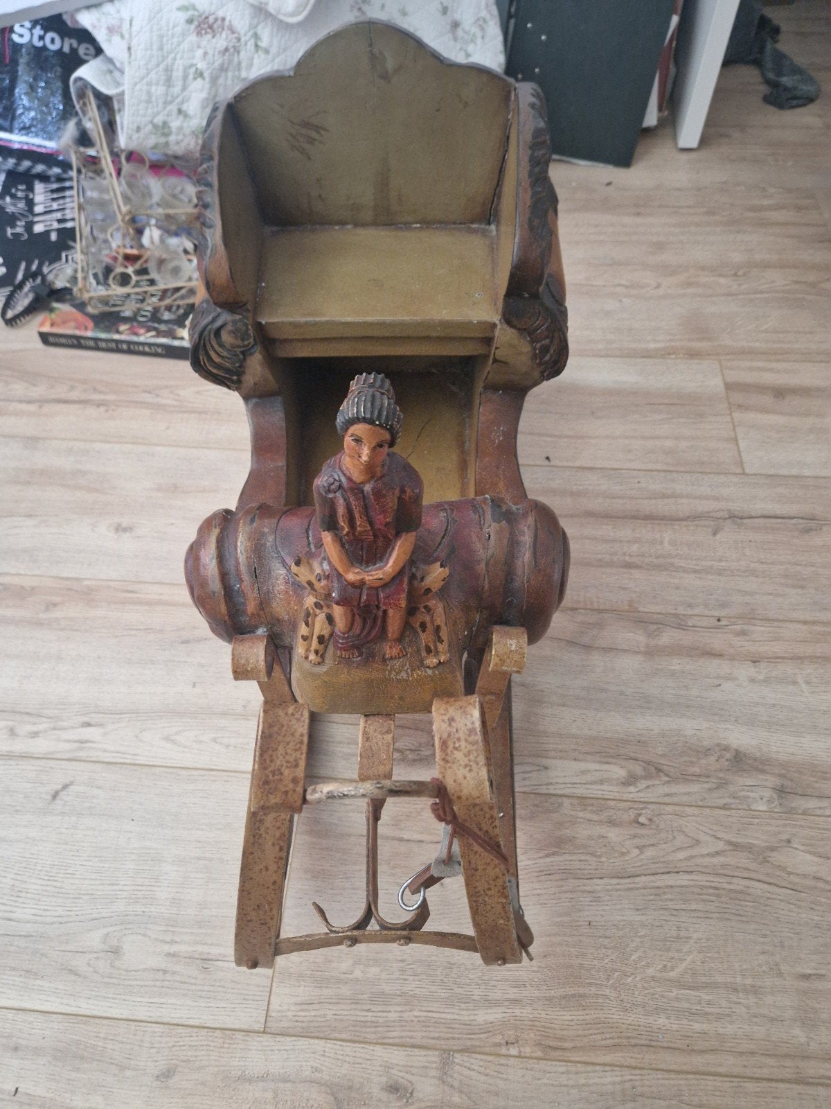 Decoratieve Antieke Houten Slee met Carving, Antiek en Kunst, Ophalen