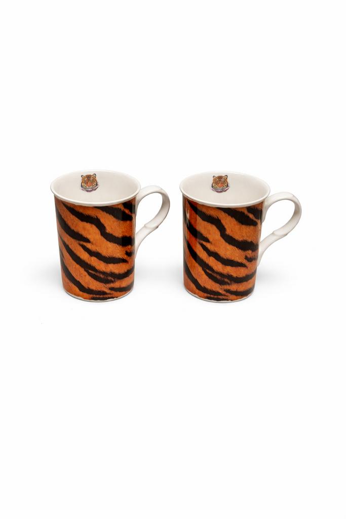 2x tijgerprint mokken, Huis en Inrichting, Keuken | Servies, Gebruikt, Ophalen of Verzenden, Overige stijlen, Kop(pen) en/of Schotel(s)