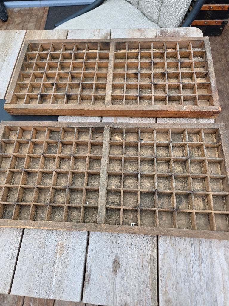 Set van 2 authentieke antieke houten letterbakken, Antiek en Kunst, Ophalen of Verzenden