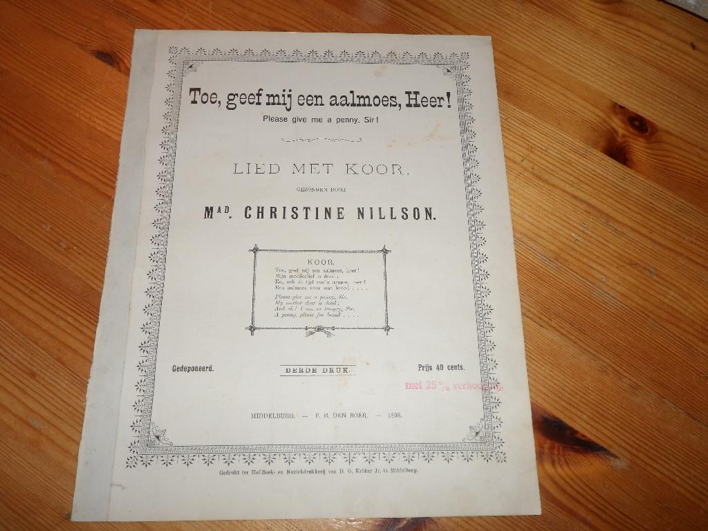 Toe, geef mij een aalmoes, heer - christine nillson, Muziek en Instrumenten, Bladmuziek, Zang, Gebruikt, Ophalen of Verzenden