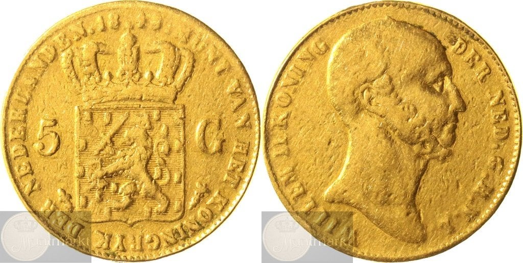 Koninkrijk der Nederlanden - 5 gulden 1843 'Willem II' GOUD, Postzegels en Munten, Munten | Nederland, 1 gulden, Losse munt, Koning Willem II