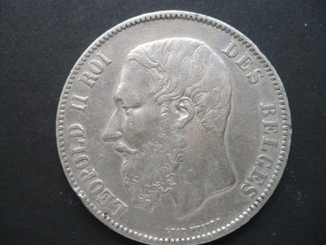 zilveren 5 francs munt 1871 leopold II roi des belges, Ophalen of Verzenden, België, Losse munt, Zilver