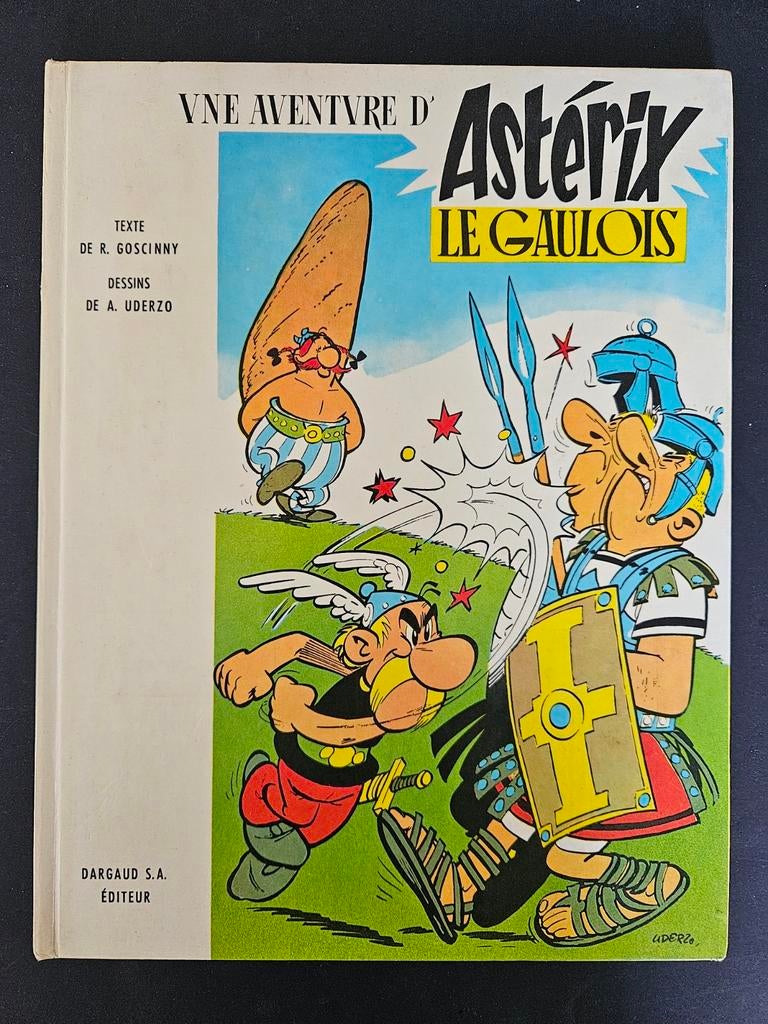 Asterix le Gaulois RE 1966 Type 1 met menhir Frans, Boeken, Stripboeken, Gelezen, R. Goscinny, A. Uderzo, Eén stripboek, Ophalen of Verzenden
