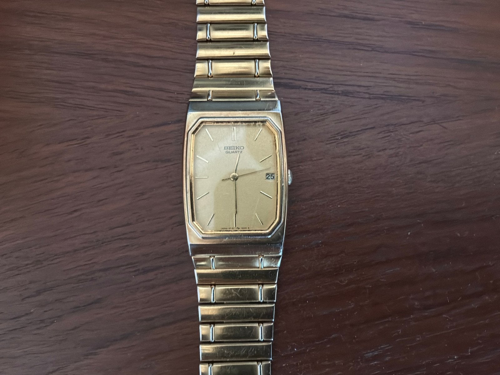 seiko tank goud vintage quartz horloge 1996 datum, Ophalen, Gebruikt, Staal, Polshorloge