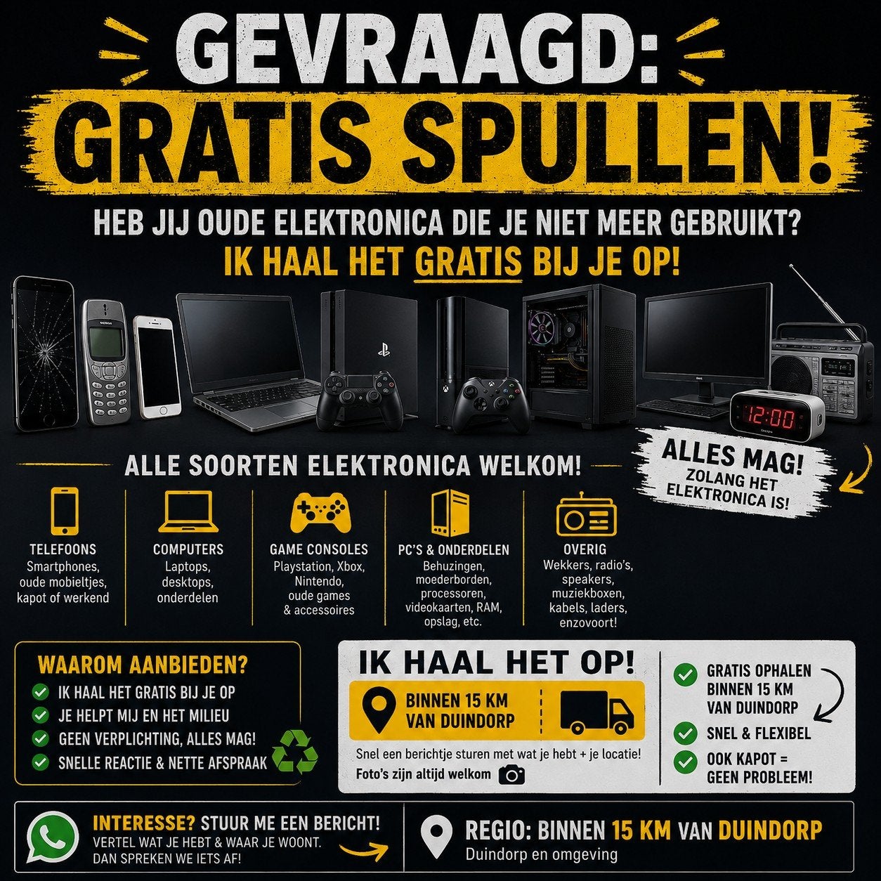 Oude elektronica gezocht, Ophalen
