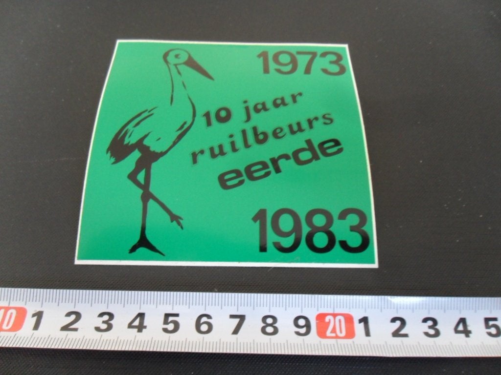 sticker ooievaar 1973-1983 groen 10 jaar ruilbeurs eerde, Ophalen, Zo goed als nieuw