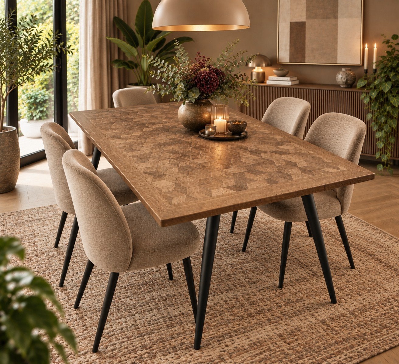 Vintage eettafel met bijzonder Mozaïekblad, Ophalen, Gebruikt, 100 tot 150 cm, 50 tot 100 cm