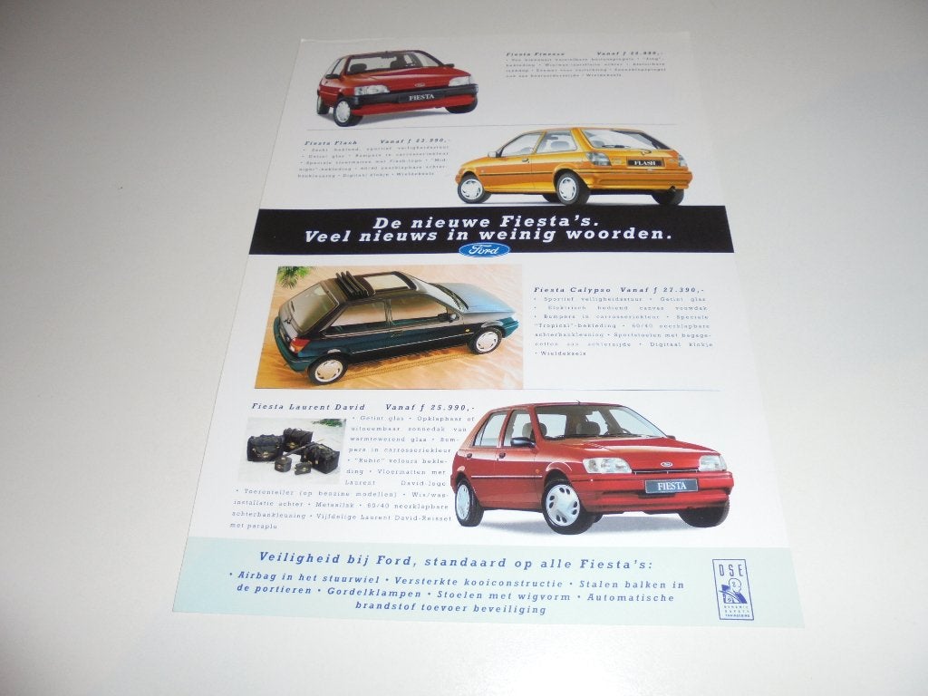 leaflet Ford Fiesta nieuwe uitvoeringen  1994, Ophalen of Verzenden, Nieuw, Ford