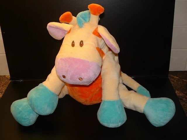EVORA KRUIDVAT GIRAFFE VELOURS GEEL/ORANJE MET GROEN, Overige merken, Giraf, Overige karakters, Nieuw