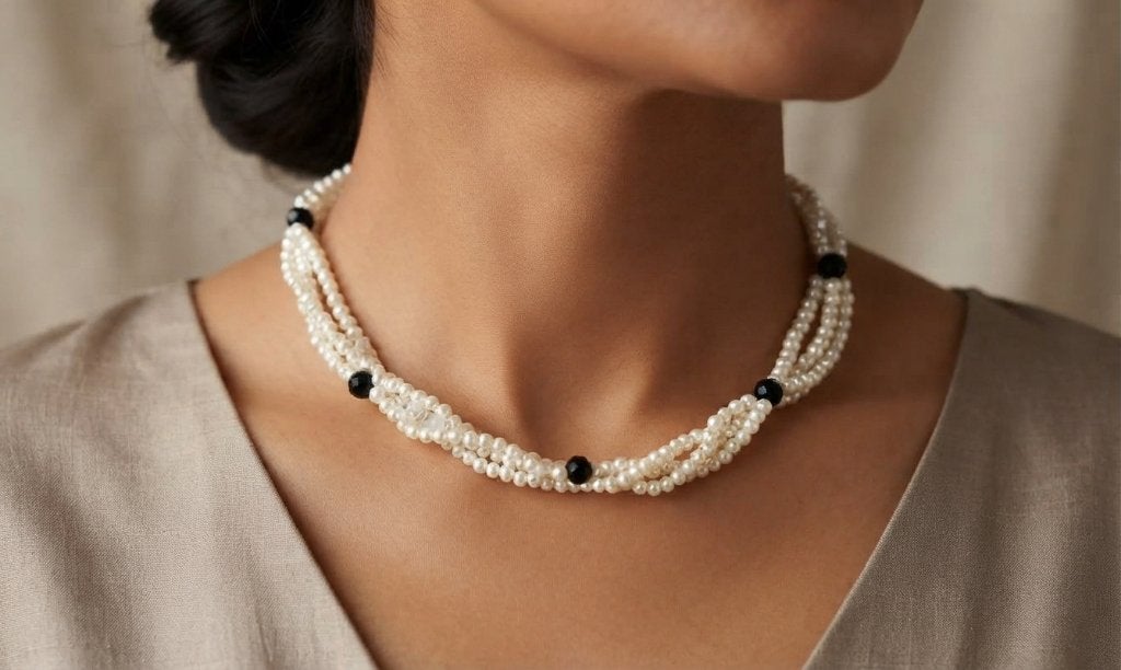Prachtige Parelketting Kwaliteit 3 snoer 3mm Parel Granaat, Wit, Nieuw, Ophalen of Verzenden, Steen of Mineraal