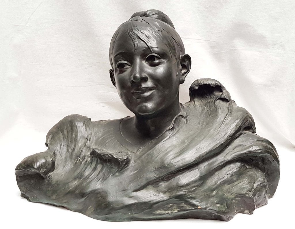 Art Nouveau bronzen Buste - Joseph François BELIN., Antiek en Kunst, Kunst | Beelden en Houtsnijwerken, Buste, Brons, Vrouw, 20 - 50 cm