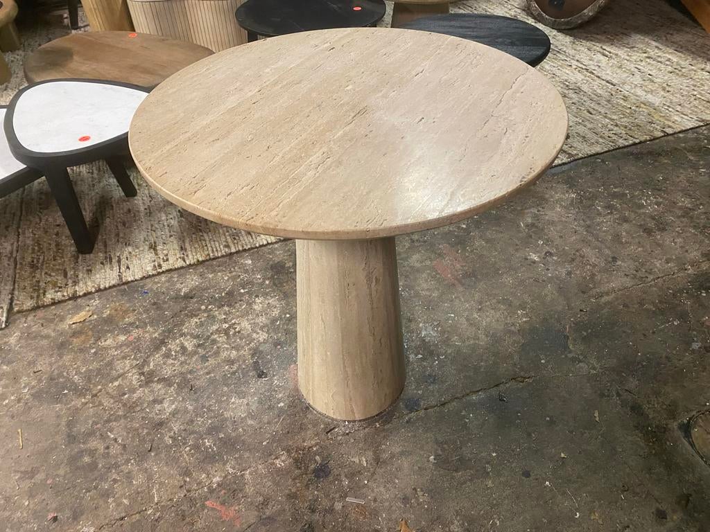 Salontafel/eettafel van echt travertin - 70d x 70h, Huis en Inrichting, Tafels | Salontafels, Ophalen, Overige materialen, 50 tot 100 cm