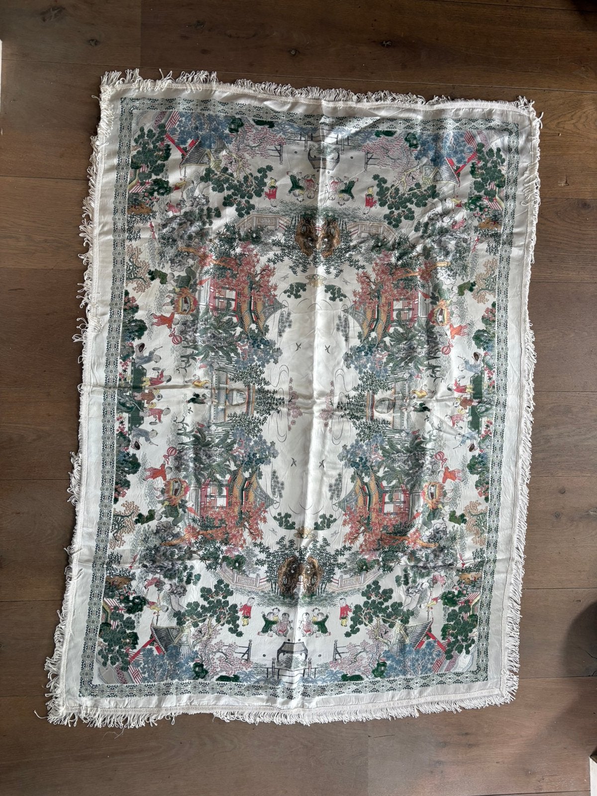 Vintage Chinees Zijden Tafel/Wandkleed - Kantonees Brokaat, Ophalen of Verzenden