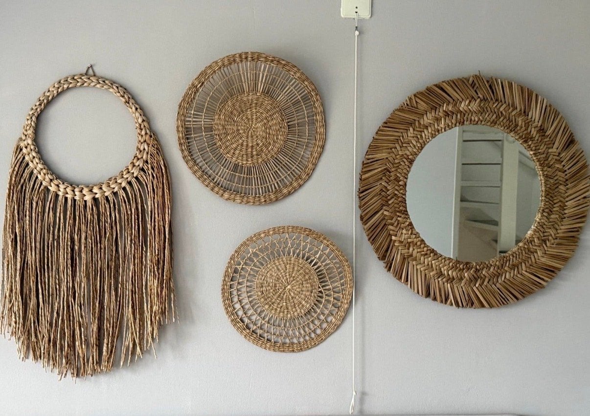 Wanddecoratie set van riet en spiegel, Ophalen