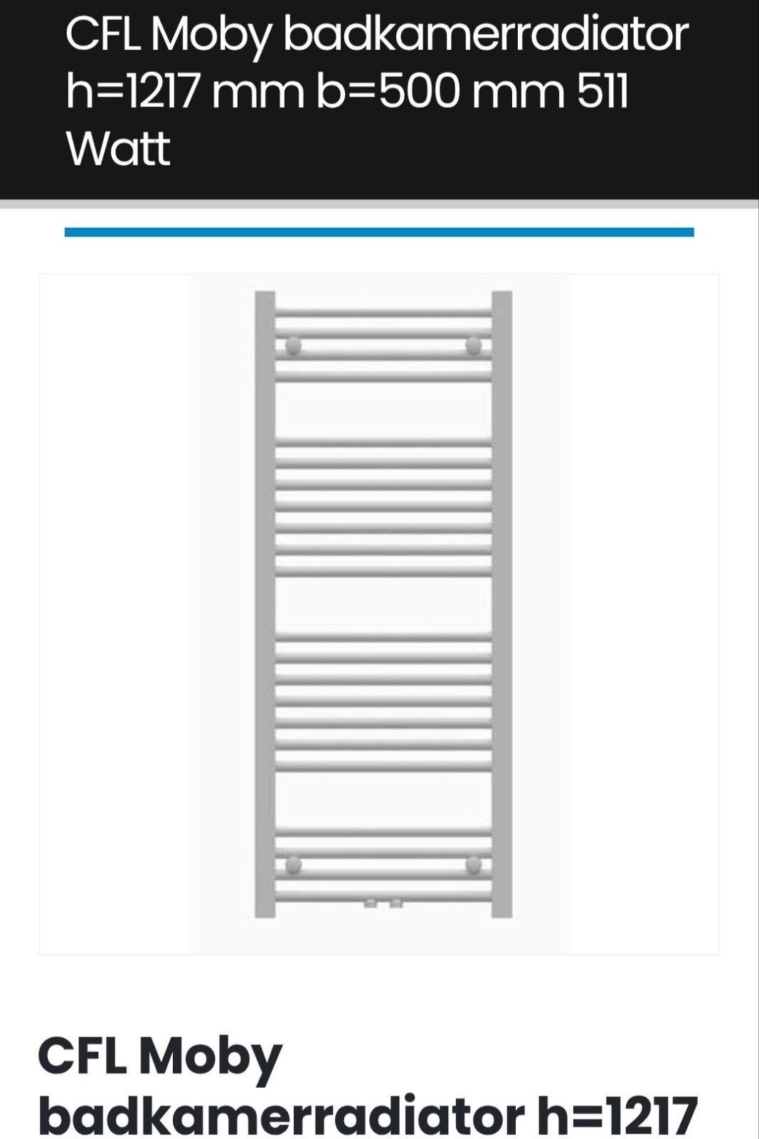 CFL Moby Badkamerradiator 1217x500mm 511 Watt, Ophalen of Verzenden