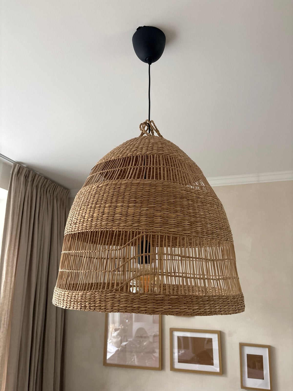 Rotan hanglamp - Boheemse stijl, Ophalen, Zo goed als nieuw, Natuurlijk materiaal, E27 (groot)