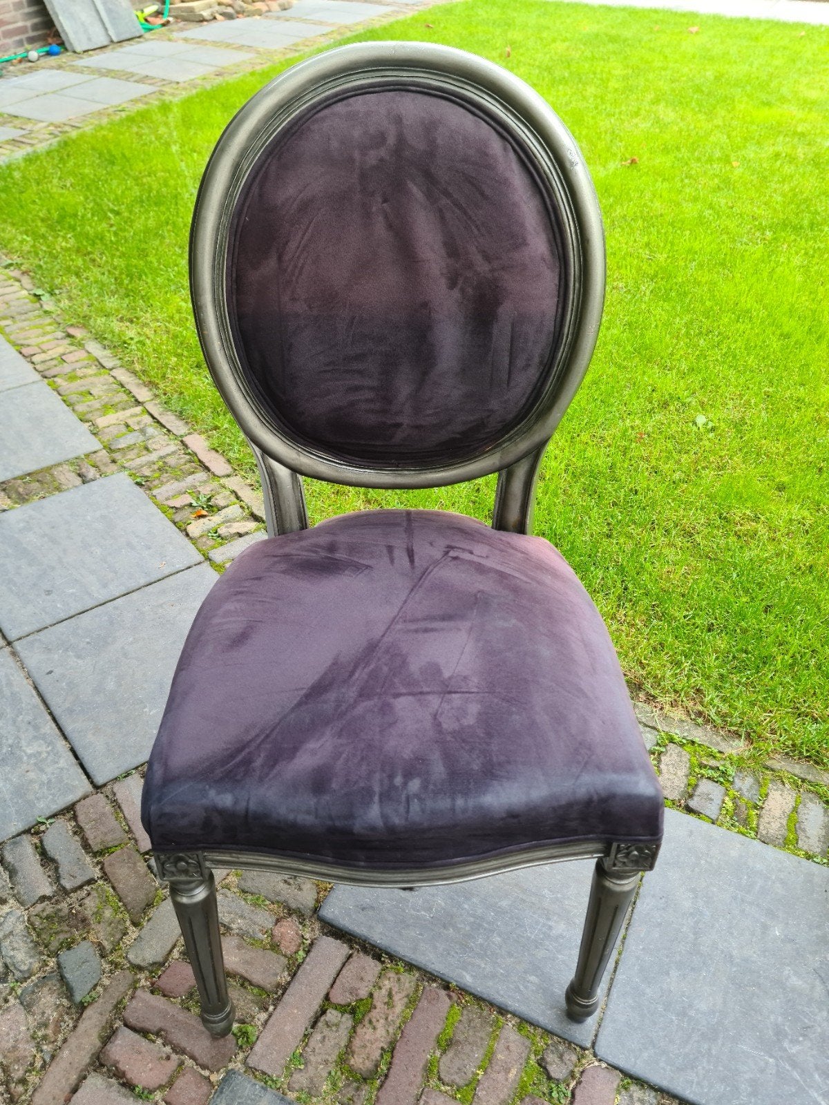 6 Queen Anne vintage stoelen met zwarte velours bekleding, Antiek en Kunst, Ophalen
