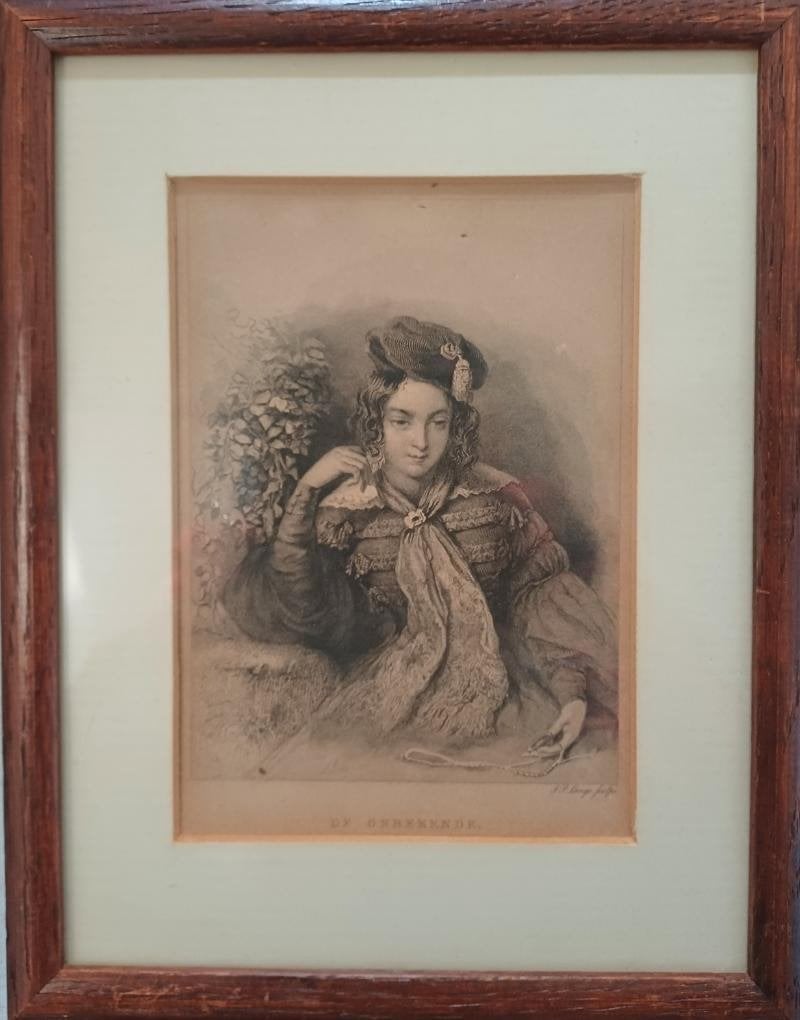 Antieke portret staalgravure van een on bekende vrouw, Ophalen of Verzenden, Portret, Gravure, Gesigneerd